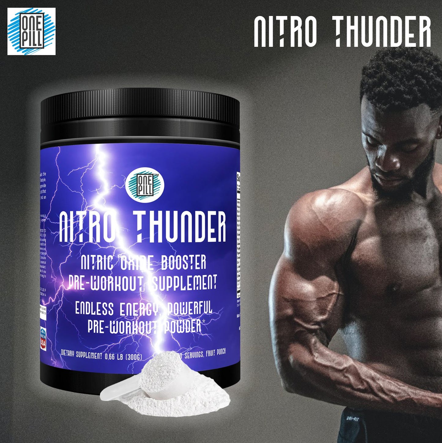 Nitro Thunder Pre Workout Powder - 30 Servings, Fruit Punch